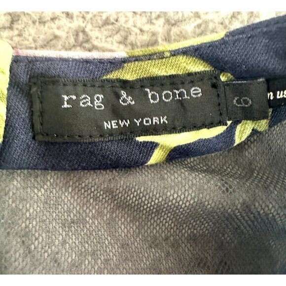 Rag & Bone Ruby Floral Dress Mesh Back Roses Print Navy Blue Pink - Picture 8 of 16